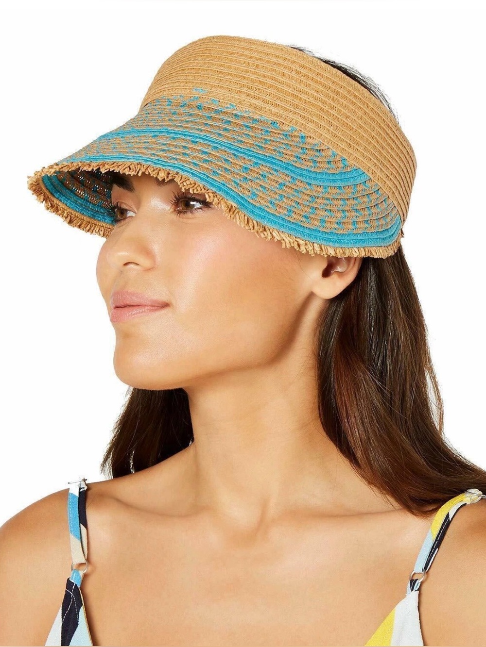 Inc International Printed Tweed Stripe Frayed Edge Turquoise One Size BRAND NEW